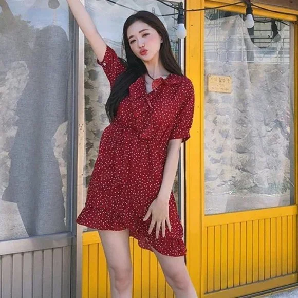 Skirts | Korean Fashion Summer New Ladies Printed Wrapped High Waist Short  Sleeve Dress | Poshmark
